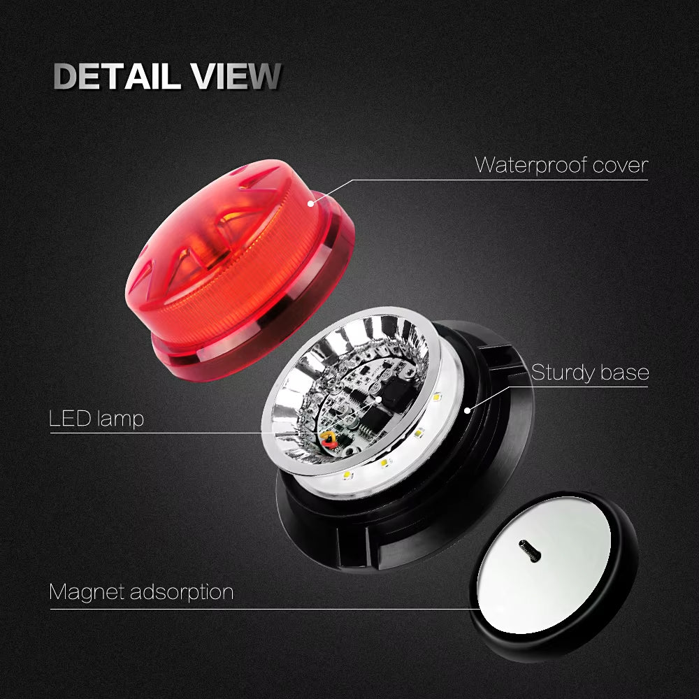 Red LED Emergency Strobe Light Magnetic Base Roof Flashing Beacon Warning Light