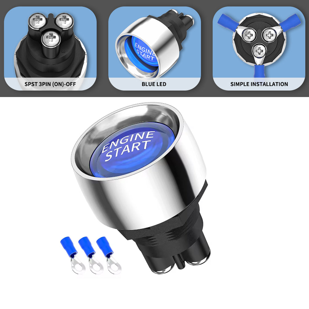 1 x Blue Car Engine Start Ignition Switch 12V 50A 3 Pin SPST Push Button Switch