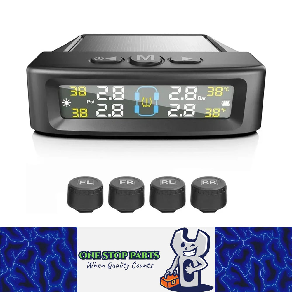 Tyre Pressure Monitor System TPMS Solar USB Car Tire Alarm 4 External Sensors