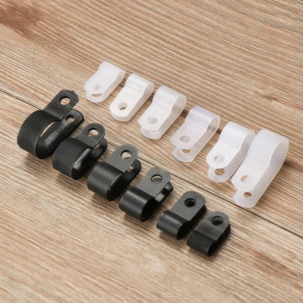 100 X White 5.3mm P Clamps Cable saddle clips R-Type Nylon Plastic Clamps 100pcs