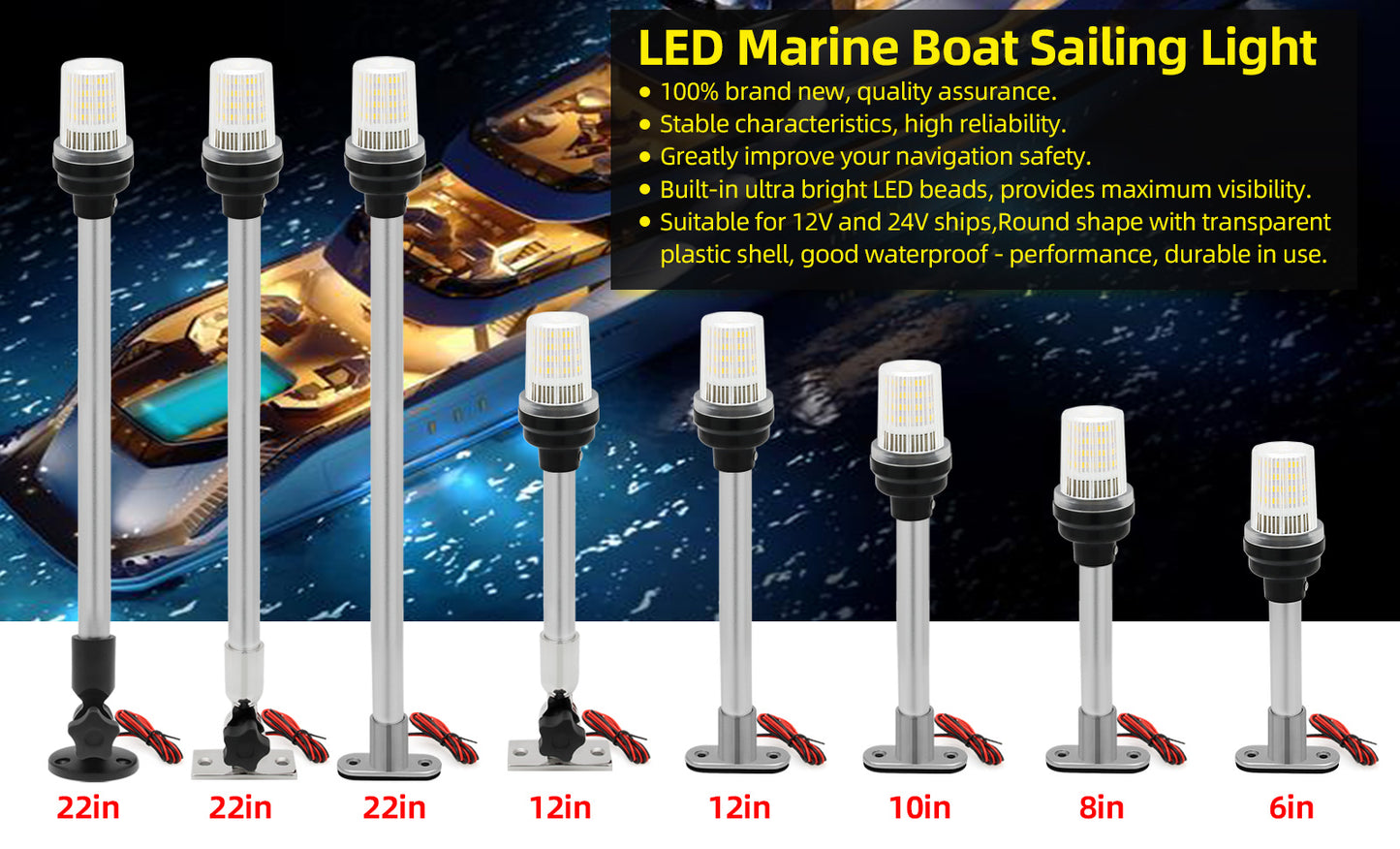 12v-24v 150mm 360 Degree Boat Navigation White LED Light All Round LED Light 1pc