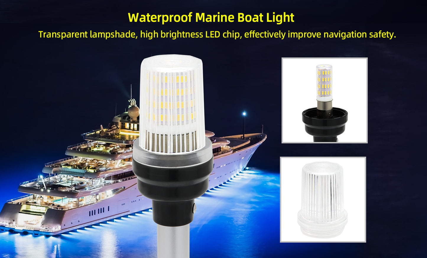 12v-24v 150mm 360 Degree Boat Navigation White LED Light All Round LED Light 1pc