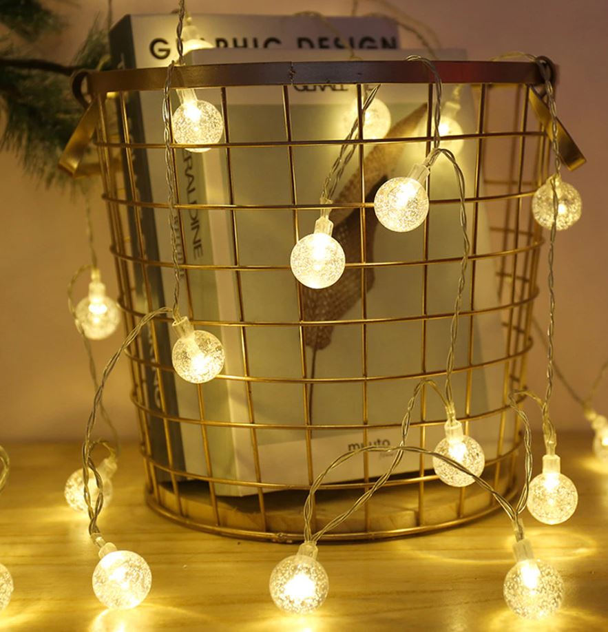 1.5m Warm White 10 Boho Crystal Ball Garland String Lights USB Powered