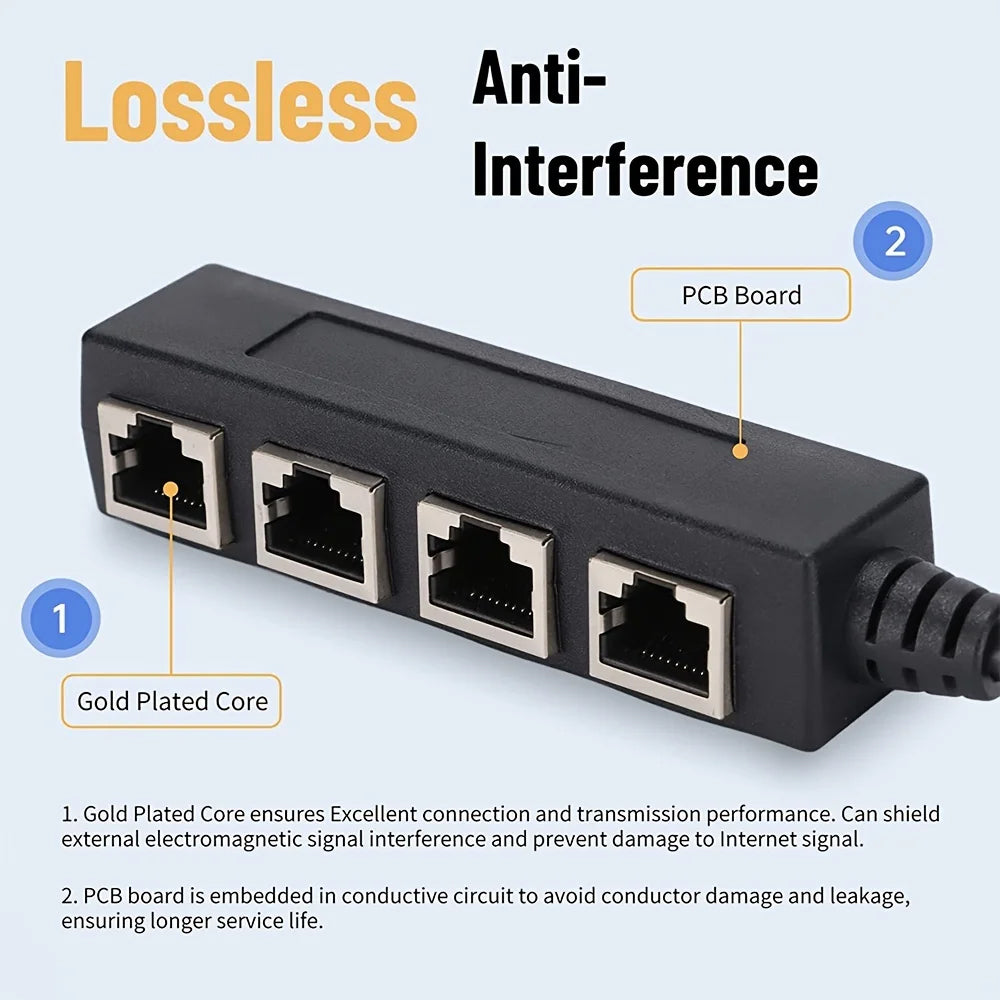 RJ45 Splitter Male to 3 Female Ethernet Cable Splitter RJ45 LAN Network Adapter