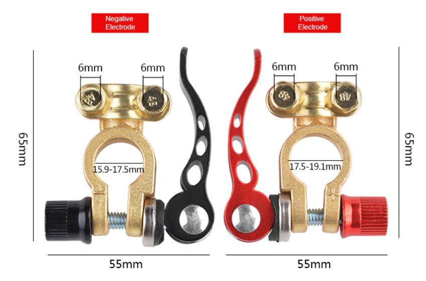 2 x Battery Terminals Positive Negative Saddle quick Release Terminals (Style 4)