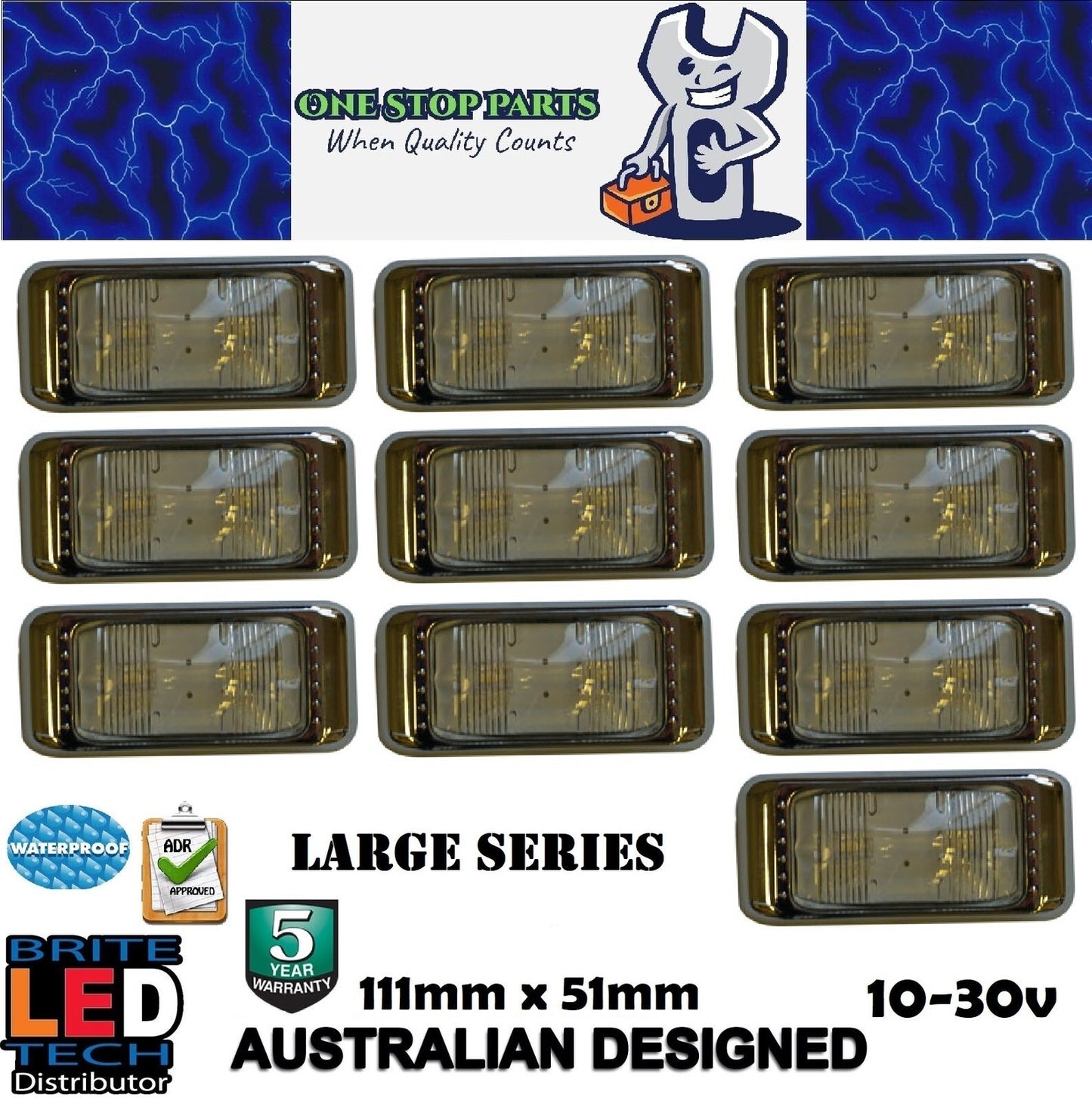 10 X LARGE WHITE LED MARKER LIGHTS LAMPS WITH CHROME SURROUNDS (10PCS)