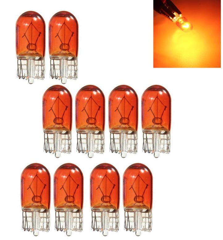 10 x T10 12v 5w Amber Coated Incandescent Canbus Globes (10pcs)