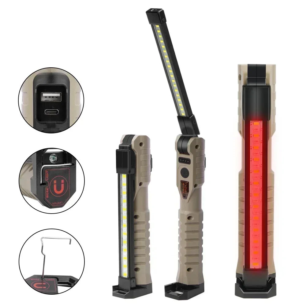 Folding LED Work Light Portable Camping Light USB Torch LED Flashlight with box