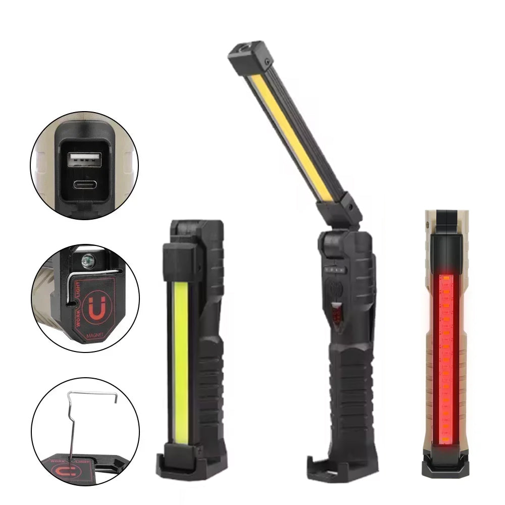 Folding LED Work Light Portable Camping Light Torch Rechargeable LED Flashlight