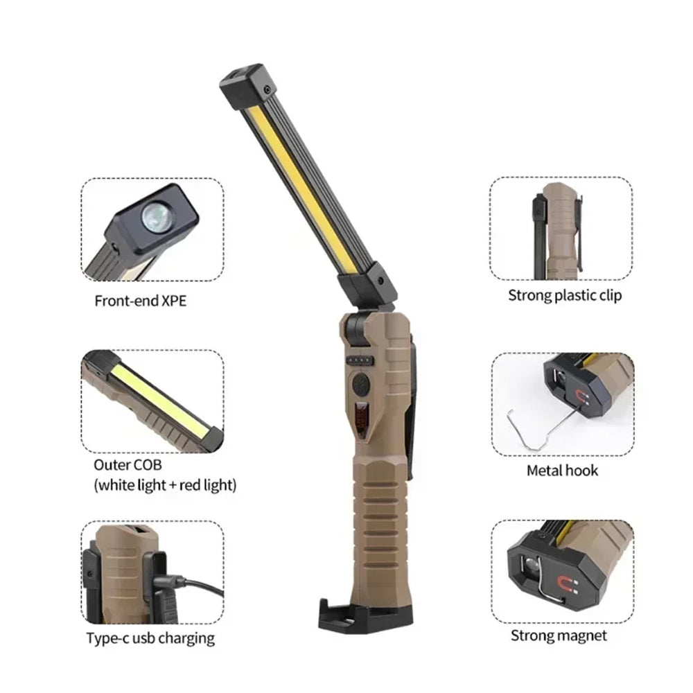 Folding LED Flashlight Portable Camping Light Torch Rechargeable LED Work Light