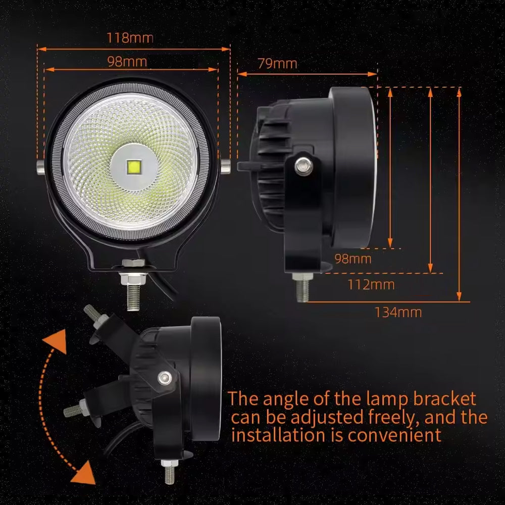 2 x LED Work Lights 60W Round 98mm 12V-24V 6500K Flood Beam LED Flood Lamps