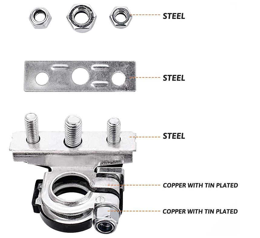 2 x Battery Terminals Positive and Negative Step Up Bolt Terminals (Style 1)