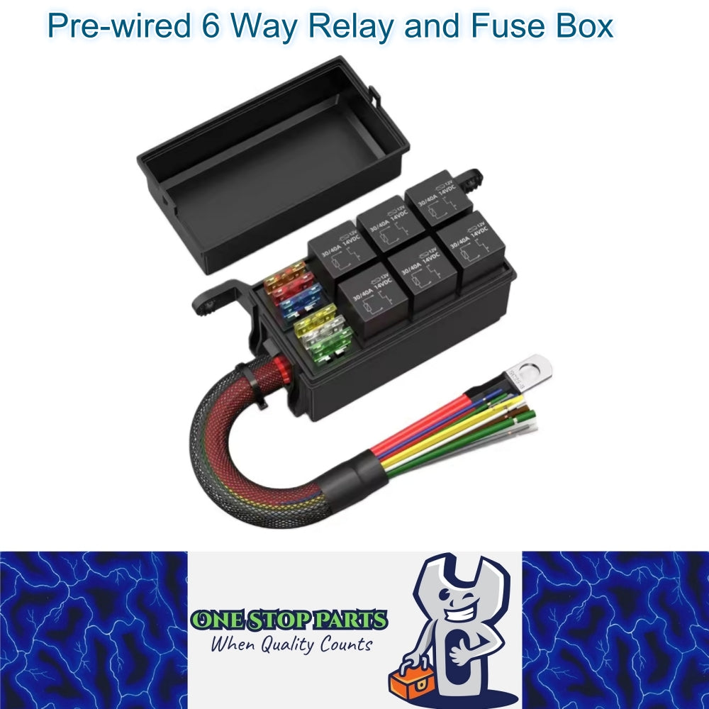 12V 6 Way Relay Fuse Box Waterproof Pre-Wired ATC/ATO Block for Car Marine Boat
