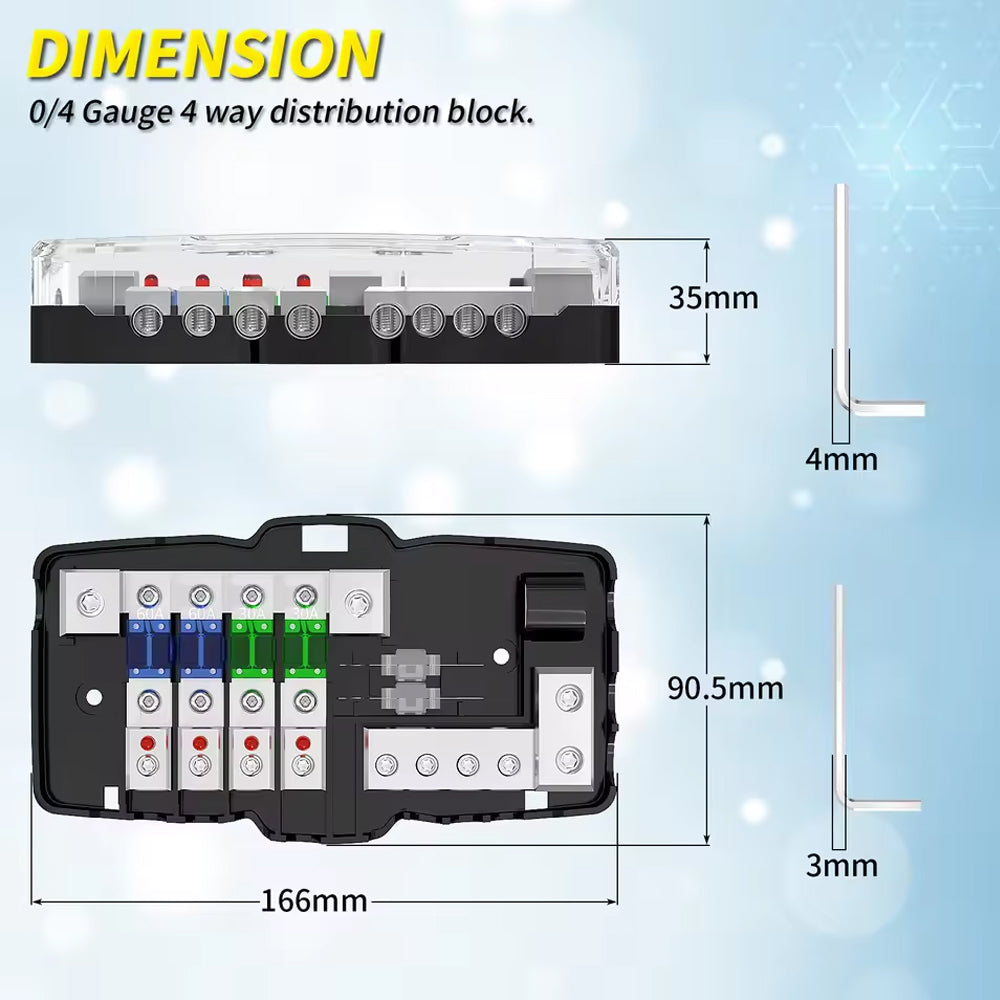Fused Power Distribution Block Car Audio 4 Way Mini ANL Fuse 0-4 Gauge Ground
