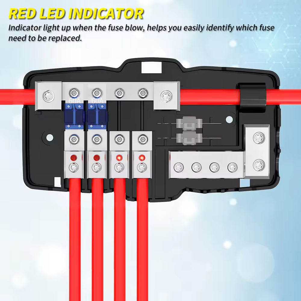 Fused Power Distribution Block Car Audio 4 Way Mini ANL Fuse 0-4 Gauge Ground