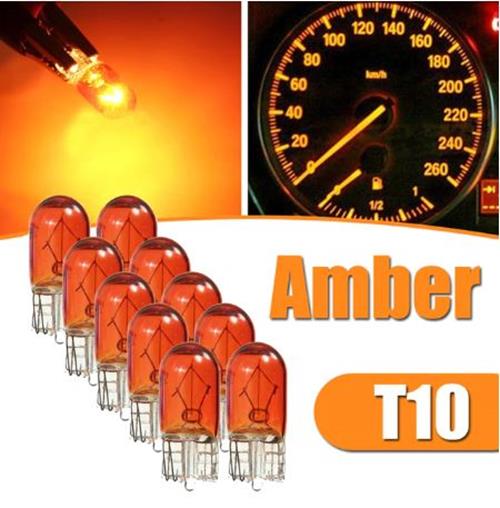 10 x T10 12v 5w Amber Coated Incandescent Canbus Globes (10pcs)
