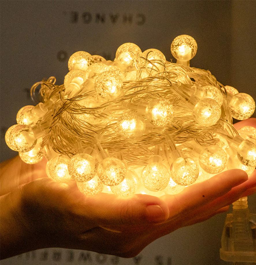 1.5m Warm White 10 Boho Crystal Ball Garland String Lights USB Powered