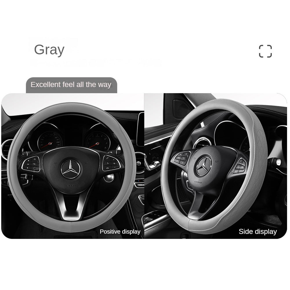 Napa Leather Car Steering Wheel Cover Universal 38cm Non-slip Breathable Grey