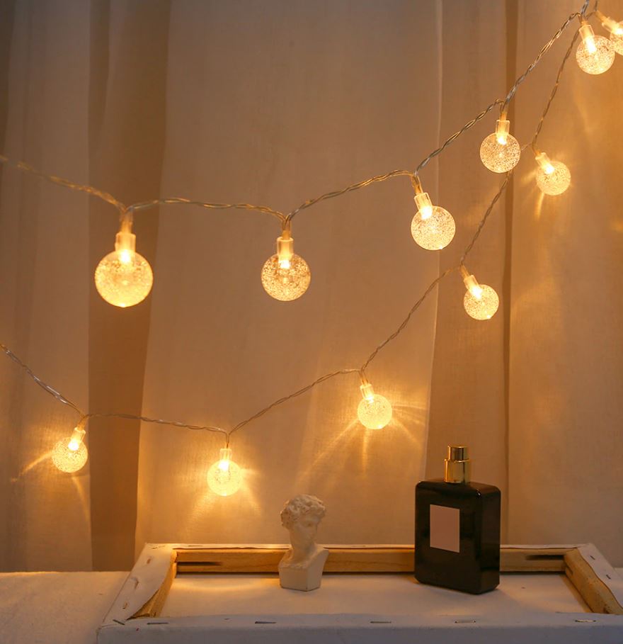 1.5m Warm White 10 Boho Crystal Ball Garland String Lights USB Powered