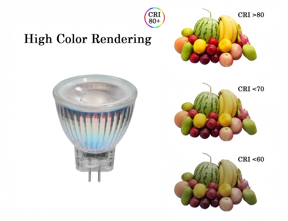 1 x MR11 3W LED Spotlight AC/DC 12V-24V 38° 6000K Cold White Glass Downlight