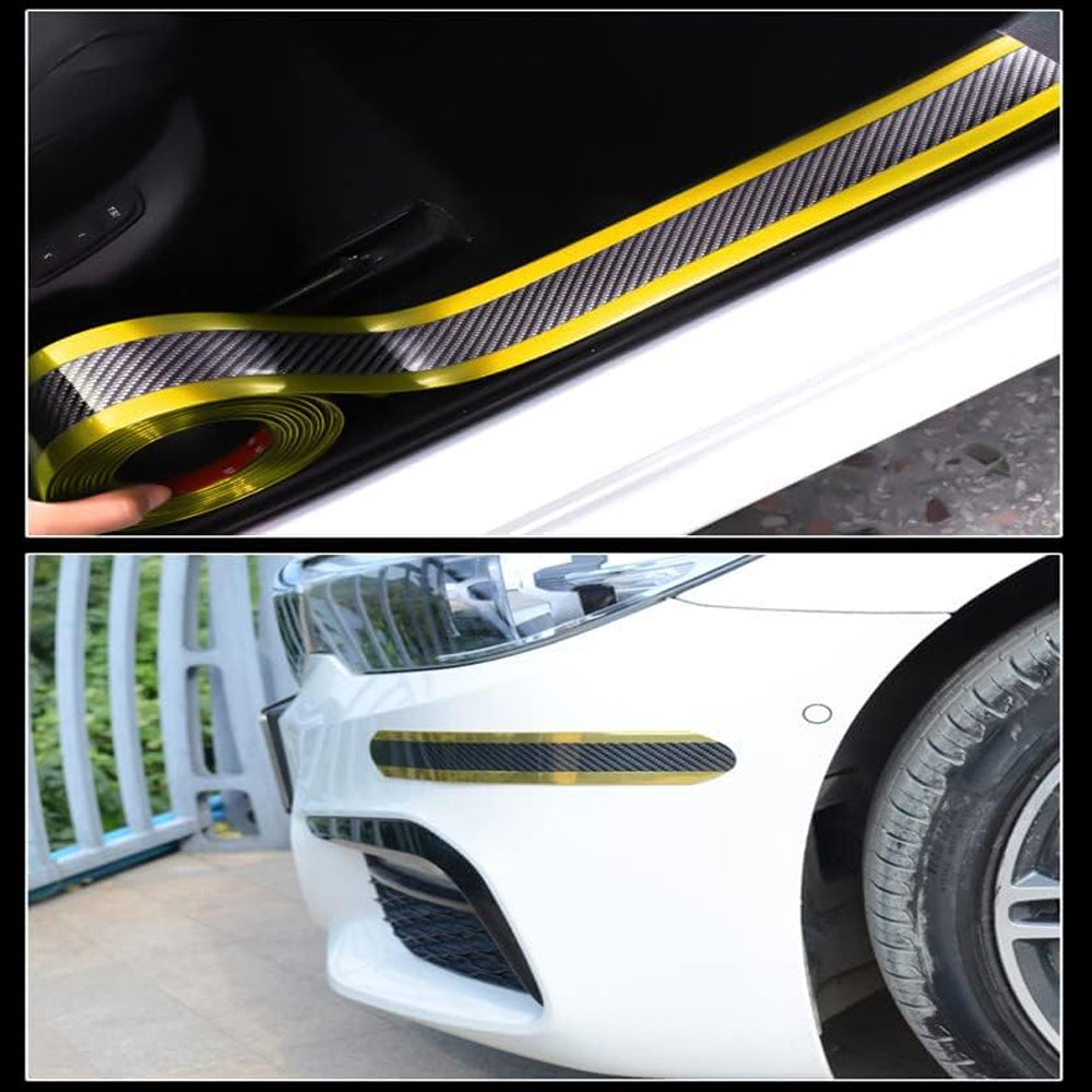 1m x 5cm Golden Carbon Fiber Car Door Sill Protector Anti Scratch Tape Strip
