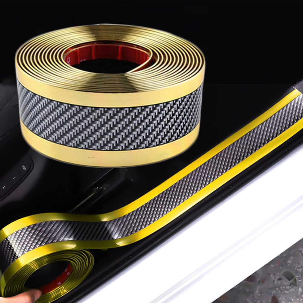 1m x 7cm Golden Carbon Fiber Car Door Sill Protector Anti Scratch Tape Strip