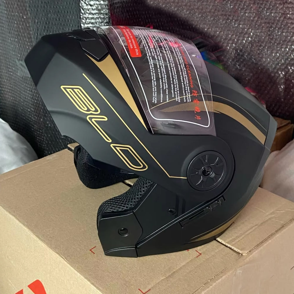 1 x Gold Black Size L Motorcycle Full Face Helmet Men Women Dual Lens Helmet