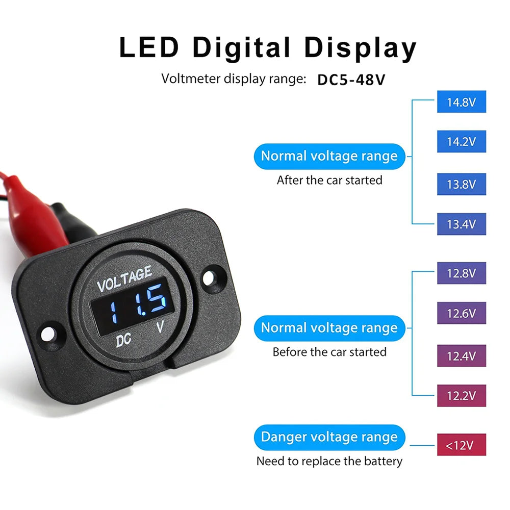1 x Green LED Digital Voltmeter 12-24V Voltage Gauge Meter Panel Car Boat Marine