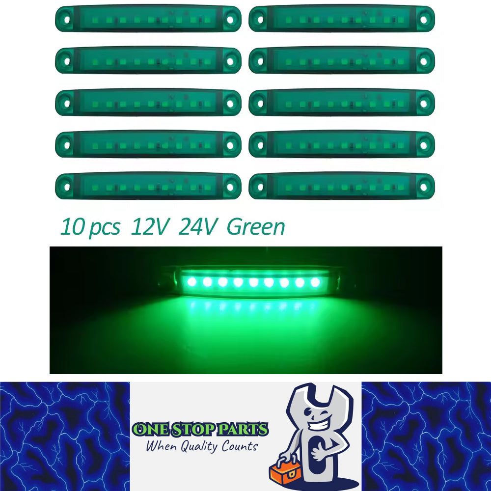 10 x Green LED Side Marker Lamps 9SMD 12V/24V LED Side Marker Lights (10pcs)