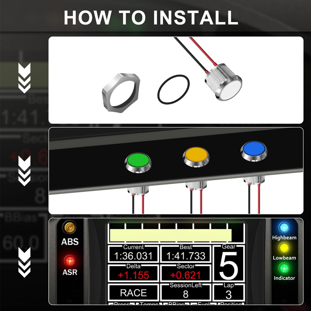 10x Green LED Indicator Light 12mm Metal 12V-24V Pilot Signal Lamp IP67 Car Boat