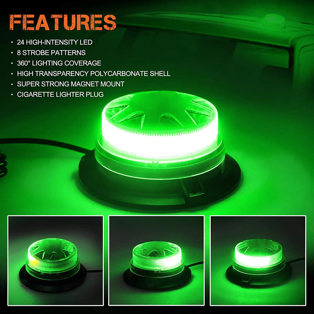Green LED Emergency Strobe Light Magnetic Roof Flashing Beacon Warning Light
