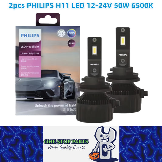 2 x Philips H11 LED Globes 12V-24V 6500K 50W 4500Lm Philips LED Headlight Bulb