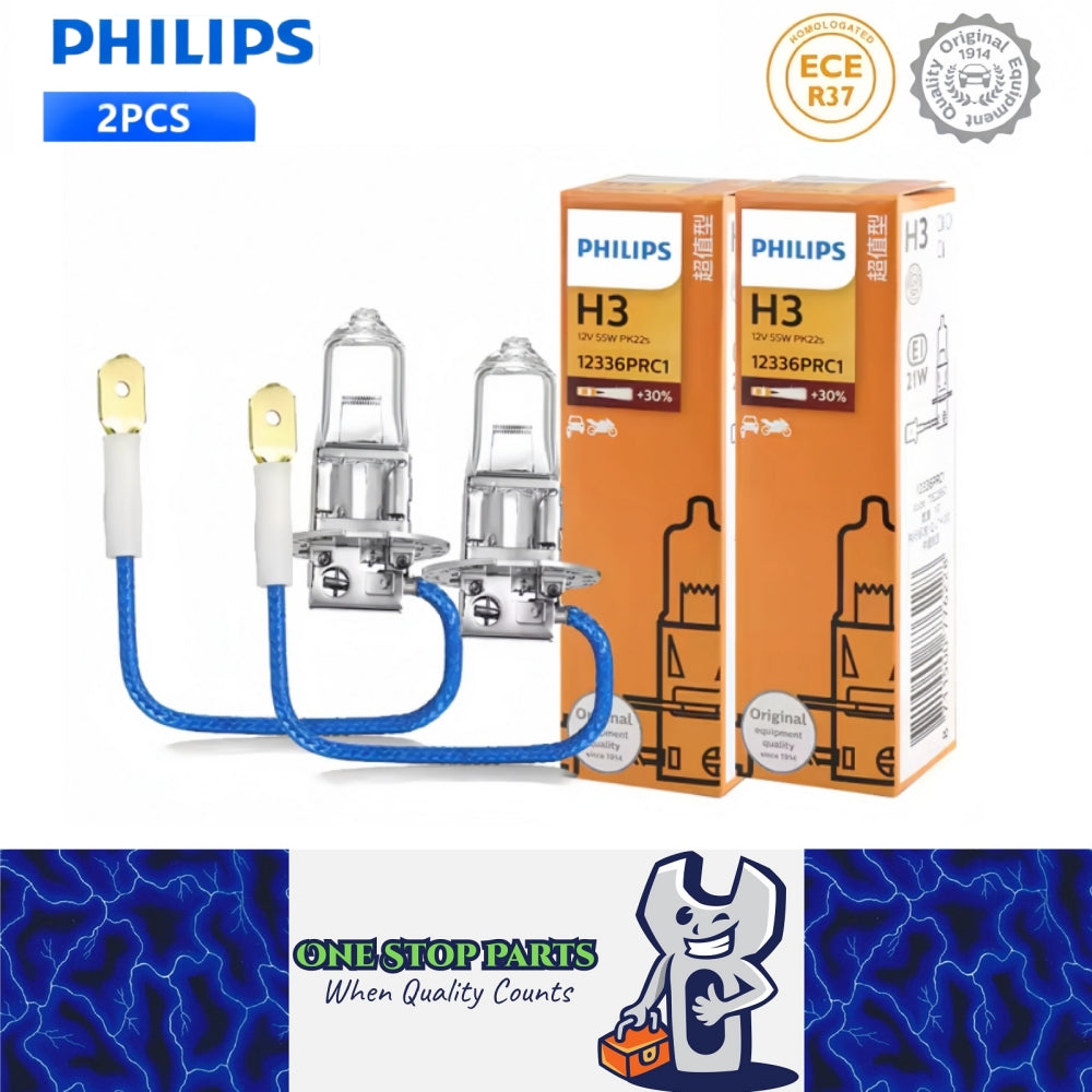 2 x PHILIPS H3 12V 55W Super Bright Halogen Clear Globes 3200k Original (2pcs)