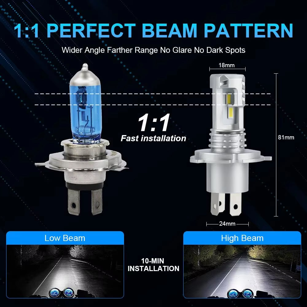 2pcs H4 LED Canbus Headlight Globes CSP 12-24V 25W 6000K High/Low Beam LED Bulbs