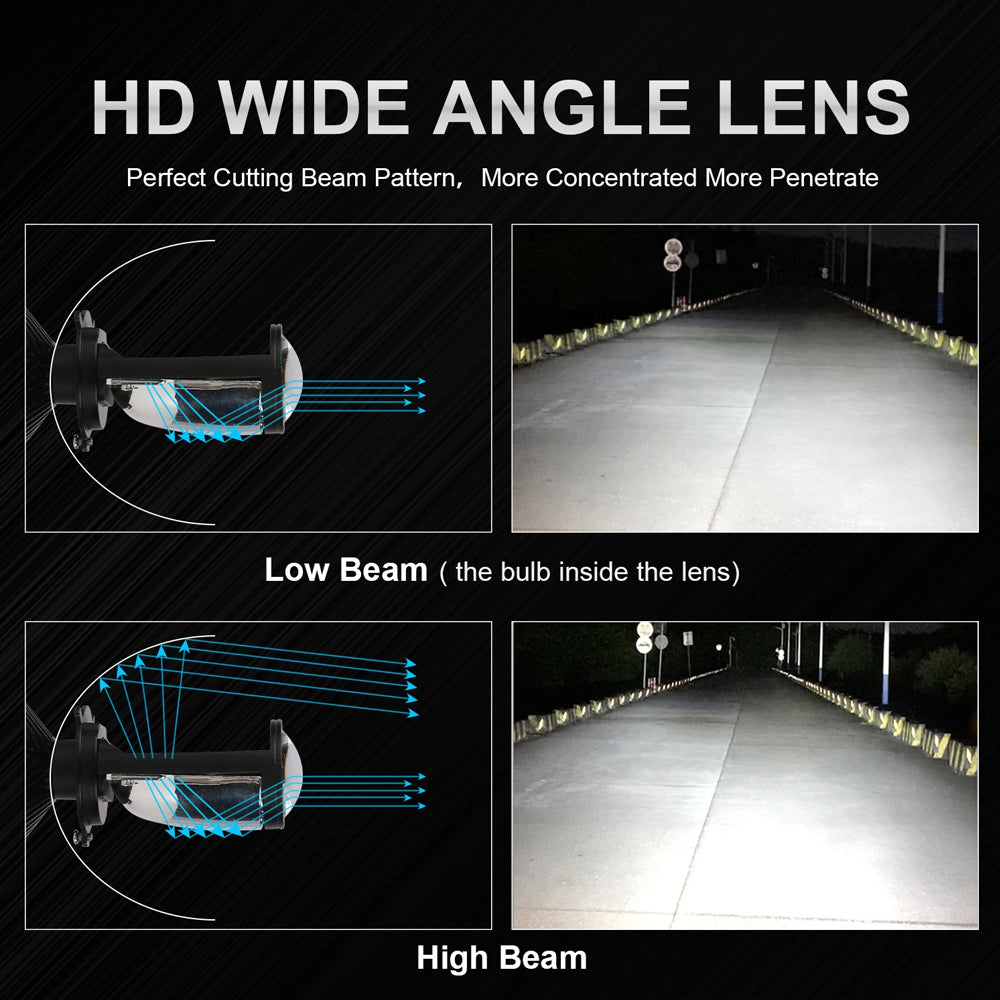 2pcs H4 LED Projector Headlight Globes 12V 45W 6000K Bi LED Lens Projector Bulbs
