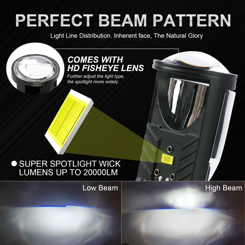2pcs H4 LED Projector Headlight Globes 12V 45W 6000K Bi LED Lens Projector Bulbs