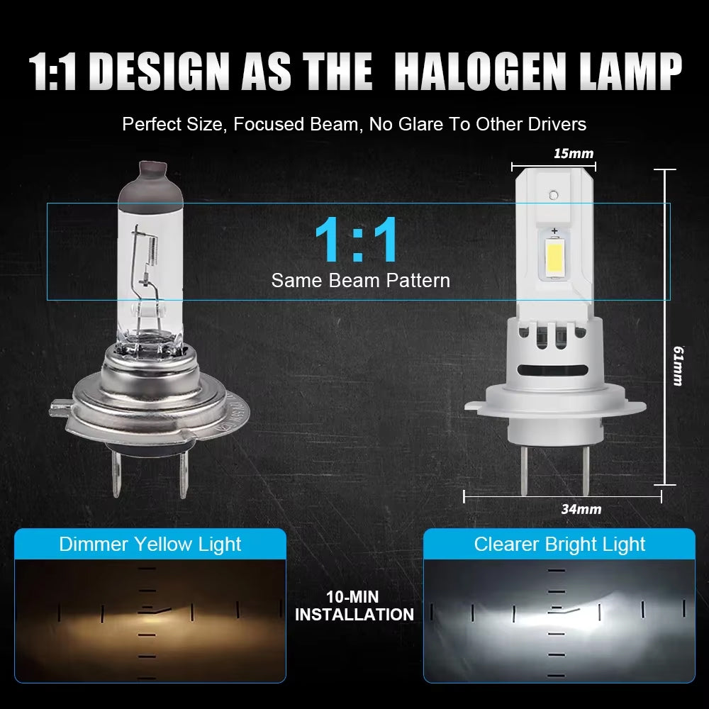 2pcs H7 LED Headlight Globes 12V 40W 6000K 10000Lm LED Bulbs with Fan