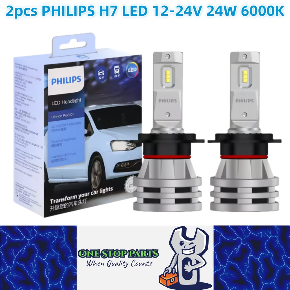 2 x Philips H7 LED Globes 12V-24V 6000K 24W H7 Philips LED Headlight H7 LED Bulb