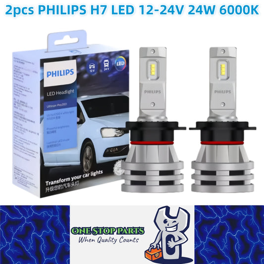 2 x Philips H7 LED Globes 12V-24V 6000K 24W H7 Philips LED Headlight H7 LED Bulb
