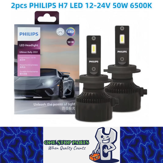 2 x Philips H7 LED Globes 12V-24V 6500K 50W 4500Lm H7 Philips LED Headlight Bulb