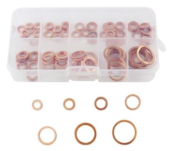 100 Copper Washer Gasket Nut And Bolt Set Flat Ring Seal Assortment Kit (100pcs)