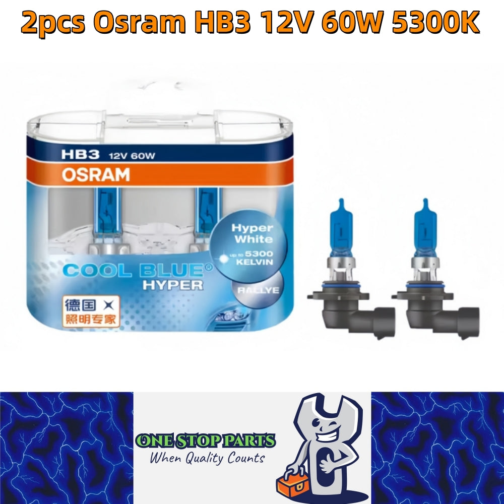 2 x Osram 12V HB3 60W Halogen Cool Blue Hyper White Globes 5300K Original 9005