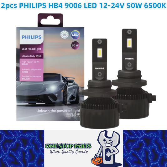 2 x Philips HB4 9006 LED Globes 12V-24V 6500K 50W 4500Lm Philips Headlight Bulbs