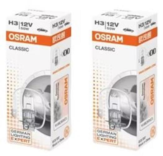 2 x Osram 12v H3 55w Halogen Clear Globes 3200k Classic 64151 (2pcs)