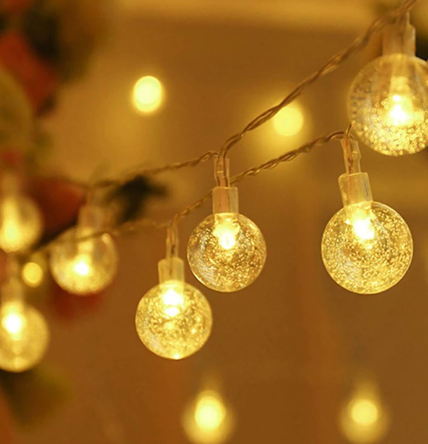 1.5m Warm White 10 Boho Crystal Ball Garland String Lights USB Powered