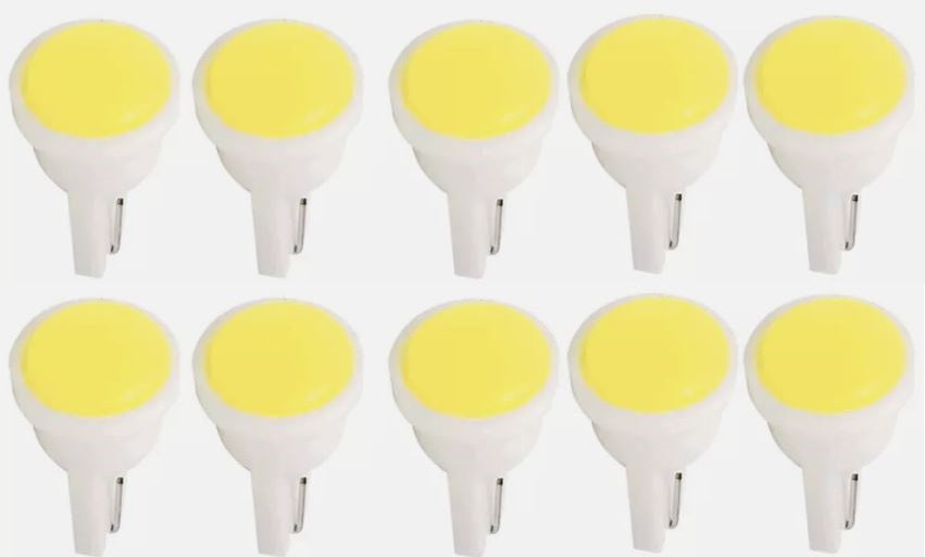10 x T10 Cool White 12v LED Cob Flat Face Super Bright for Dash Cluster (10pcs)