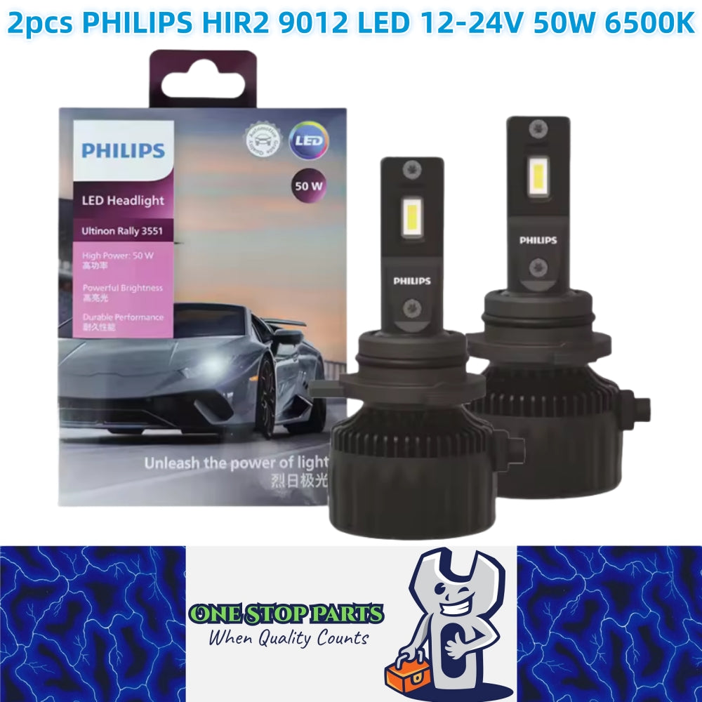 2 x Philips HIR2 9012 LED Globes 12V-24V 6500K 50W 4500Lm Philips Headlight Bulb