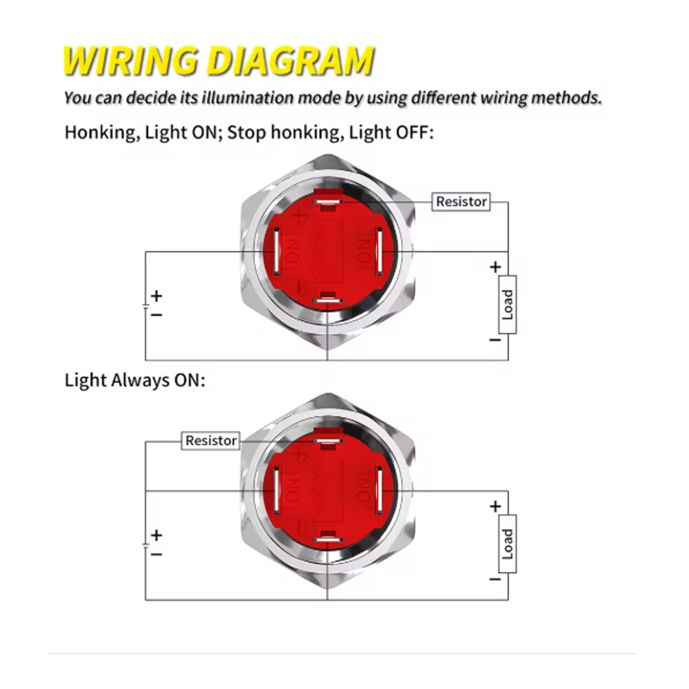 Horn Push Button 12V 20A Heavy Duty 16mm Metal Horn Push Button Switch Blue LED