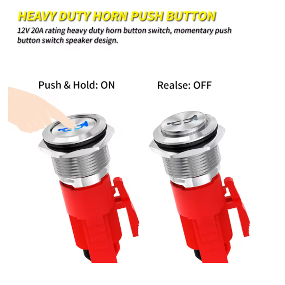 Horn Push Button 12V 20A Heavy Duty 16mm Metal Horn Push Button Switch Blue LED