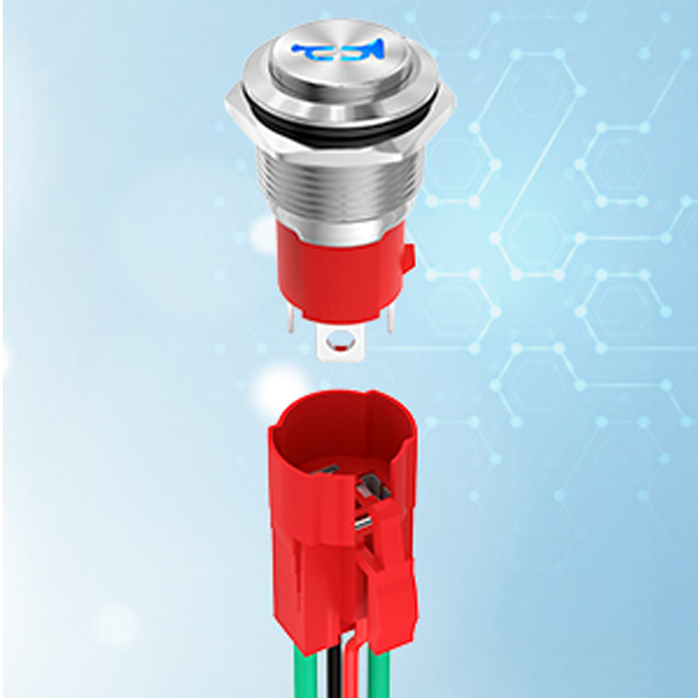 Horn Push Button 12V 20A Heavy Duty 16mm Metal Horn Push Button Switch Blue LED